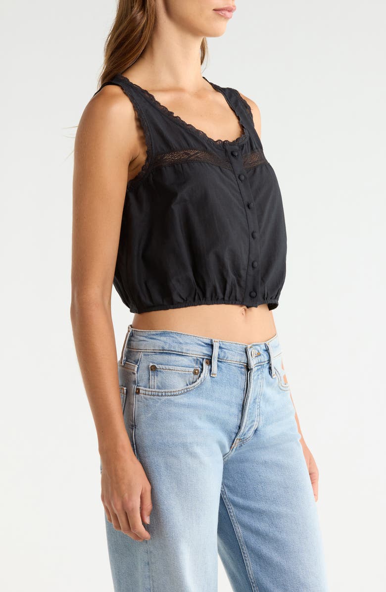 Re/Done Allegra Lace Trim Button-Up Crop Top, Alternate, color, Black