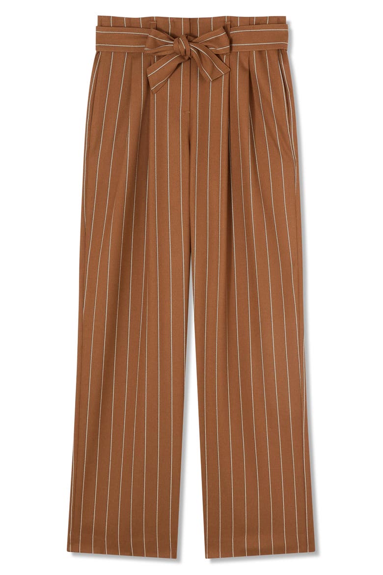 Ellis Stripe Tie Waist Straight Leg Pants, Alternate, color, BROWN