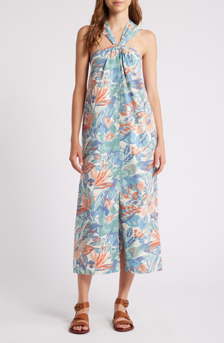 Faherty Bay Twist Seersucker Halter Dress, Main, color, Paradise Blossom