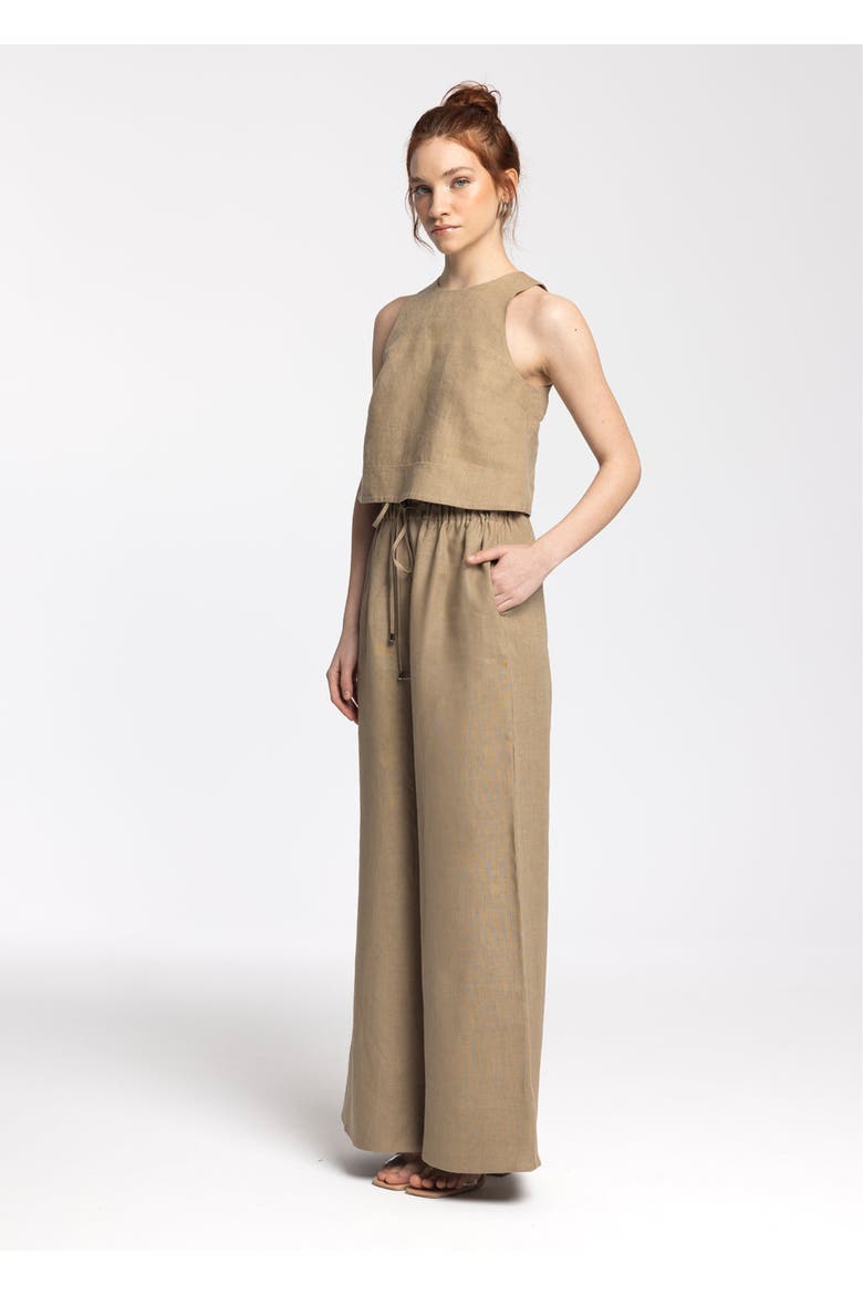 Ciel 100% Linen High-Waist Wide-Leg Pants, Alternate, color, Dark Beige