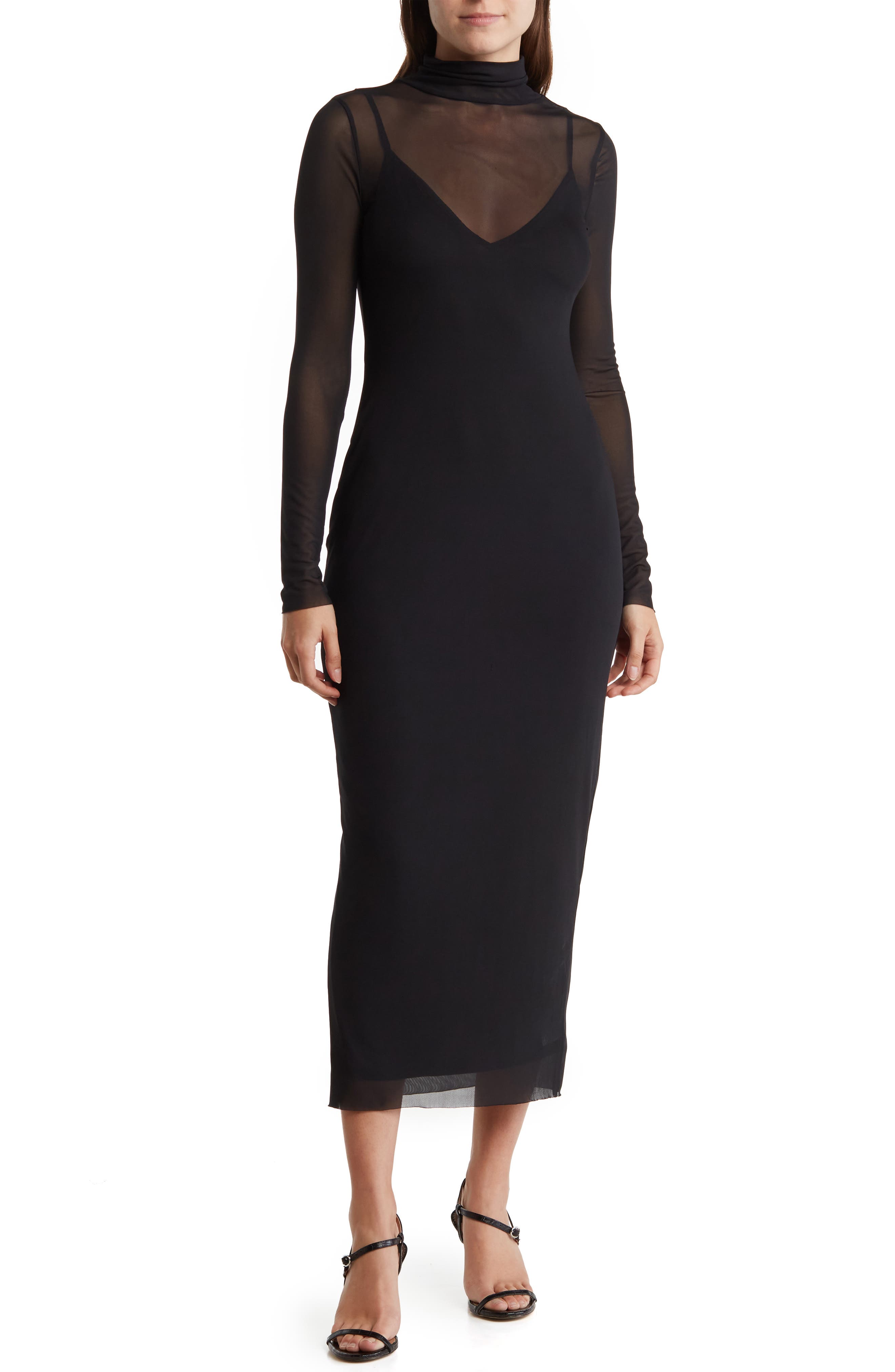 AFRM LOS ANGELES Marni Turtleneck Long Sleeve Mesh Dress