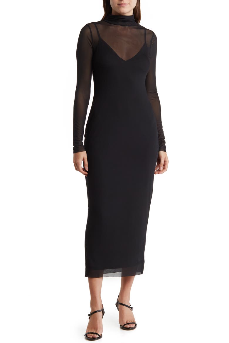 Marni Turtleneck Long Sleeve Mesh Dress, Main, color, NOIR