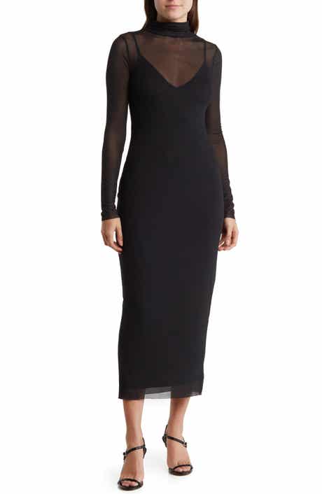 AFRM LOS ANGELES Marni Turtleneck Long Sleeve Mesh Dress