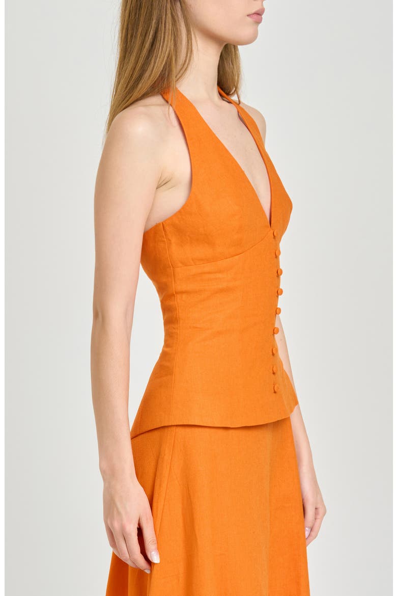 x Hannah Lovey Porter Capri Halter Neck Linen Blend Top (Nordstrom Exclusive), Alternate, color, ORANGE