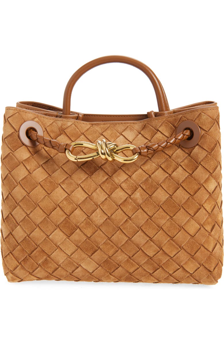 Bottega Veneta Small Andiamo Intrecciato Suede Shoulder Bag, Main, color, 2598 Amber-Mb-Amber