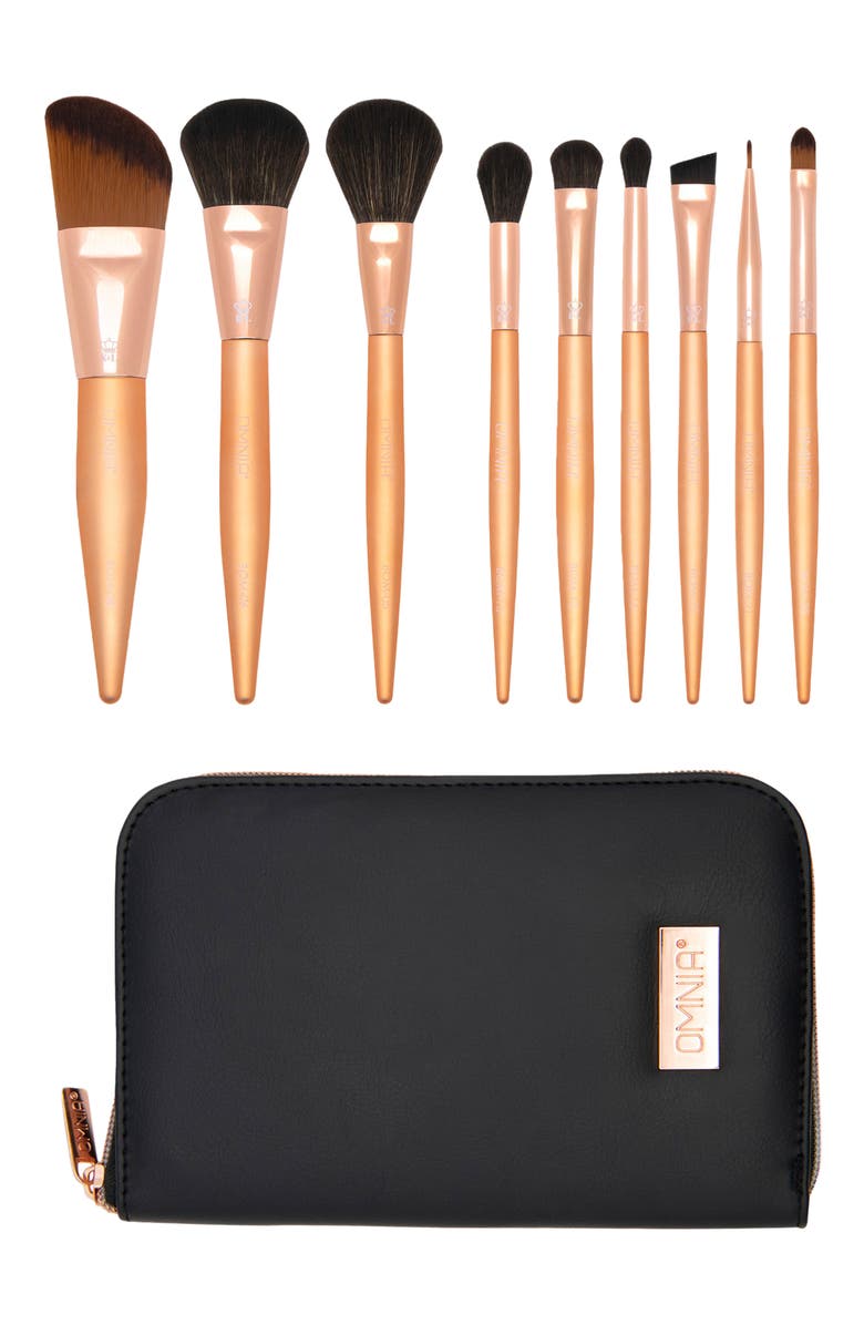 OMNIA Brush Rose Gold 9pc Makeup Travel Brush Set, Main, color, Black