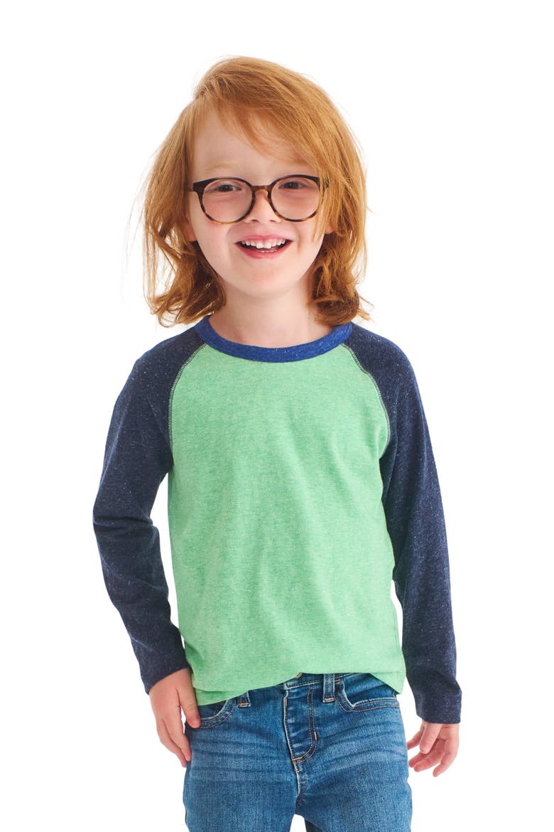 Kids Heathered Long Sleeve Baseball Tee, Alternate, color, Clover/ Navy