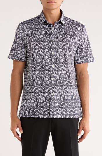 Bugatchi Milo Ooohcotton® Short Sleeve Button-up Shirt In Blue