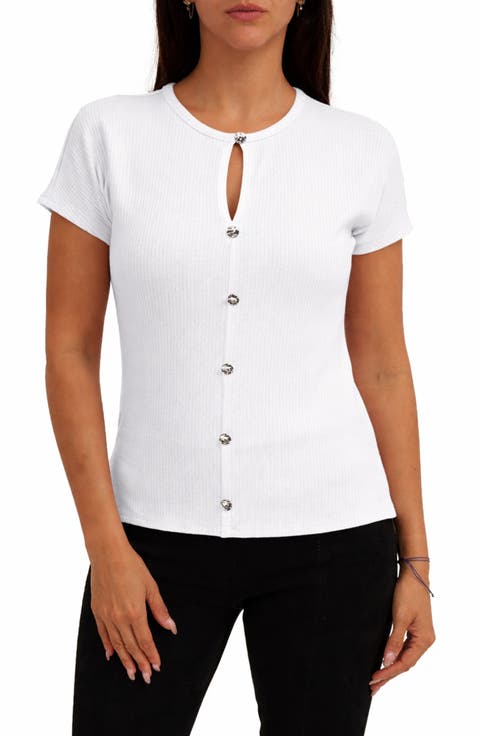 Keyhole Button-Front Rib Top
