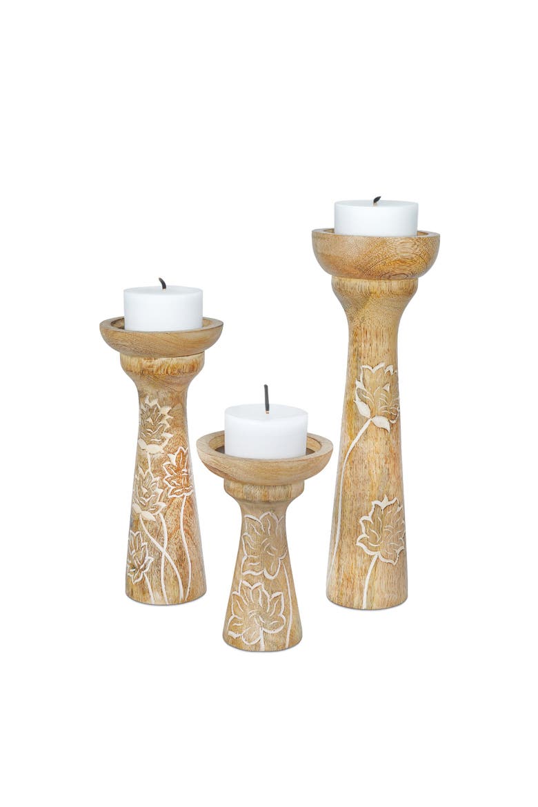 Lotus Vine Pillar Candleholder Set, Alternate, color, White