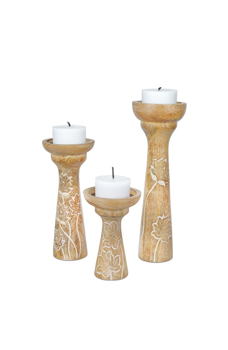 Mela Artisans Lotus Vine Pillar Candleholder Set, Alternate, color, White
