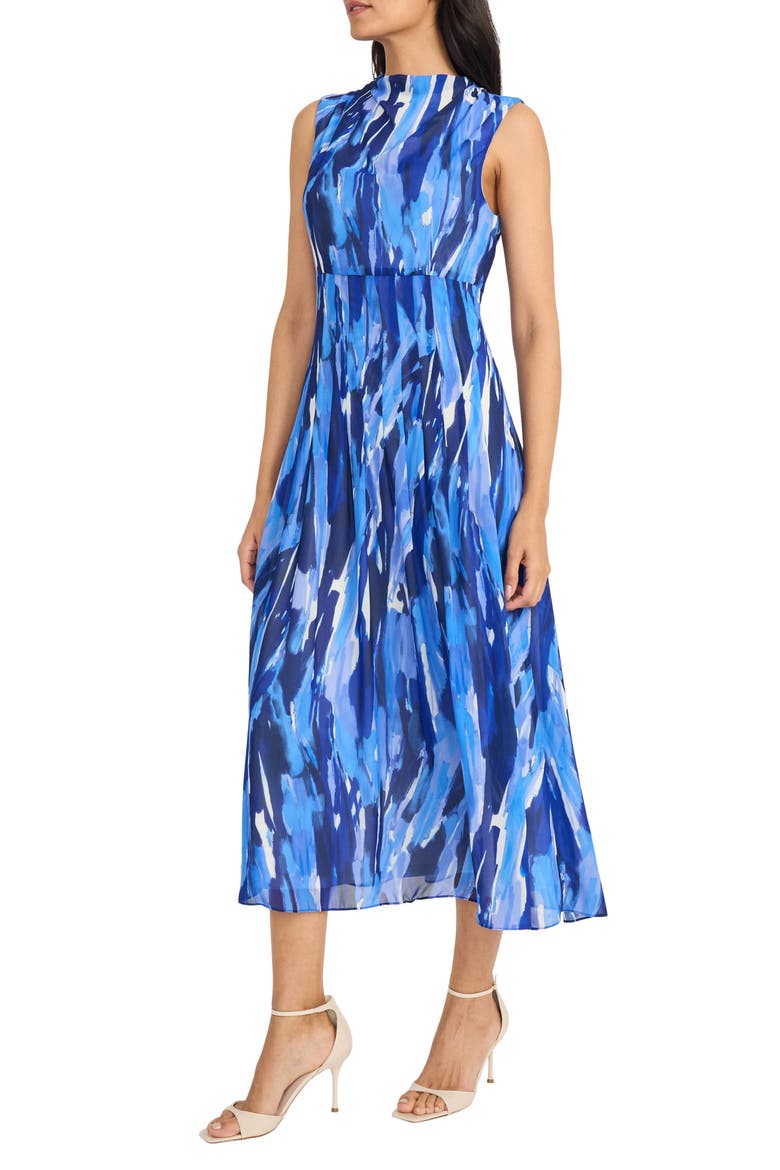 Abstract Print Crepe Chiffon Dress, Alternate, color, NAVY BLUE