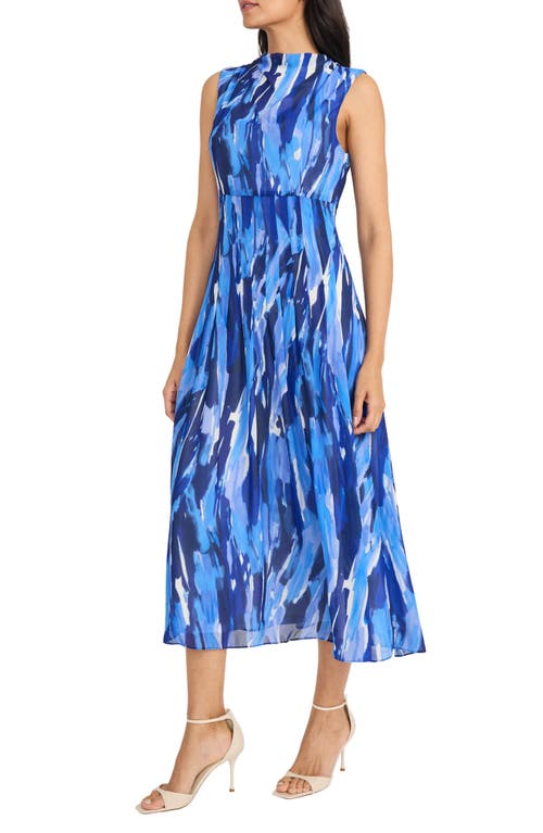 Maggy London Abstract Print Crepe Chiffon Dress In Navy Blue