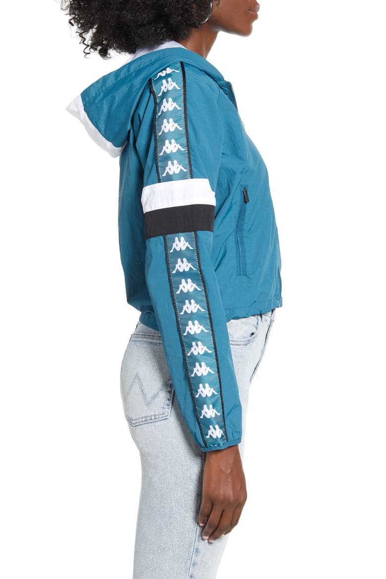 Kappa 222 Banda Bellanta Hooded Jacket, Alternate, color, BLUE PETROL/ WHITE/ BLACK