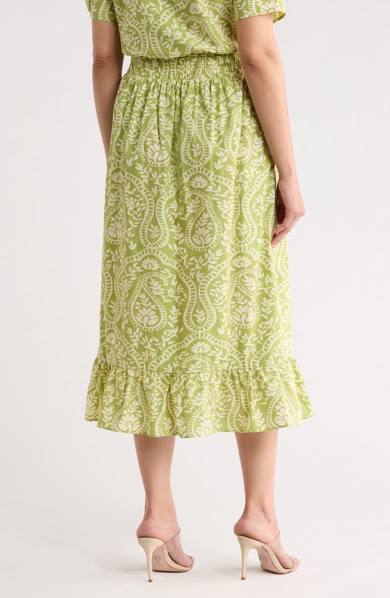 T Tahari Ruffle Hem Cotton Poplin Skirt, Alternate, color, Magnified Paisley Print