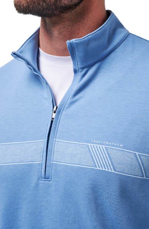 Travismathew Upgraded Chest Stripe Half Zip Pullover In Blue
