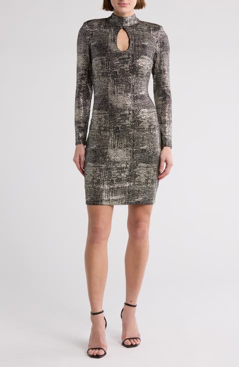 Metallic Long Sleeve Cocktail Dress