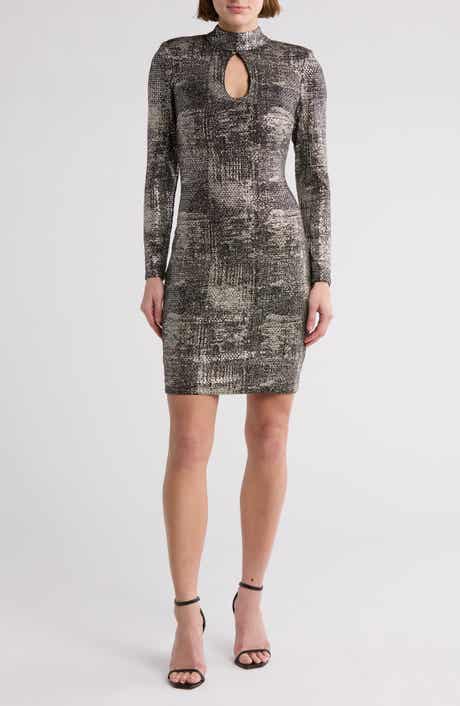 Vince Camuto Metallic Long Sleeve Cocktail Dress
