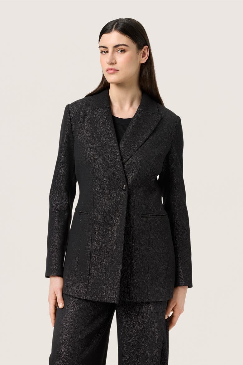 SLCahlina Single-breasted Glitter Blazer, Main, color, Gun Metal