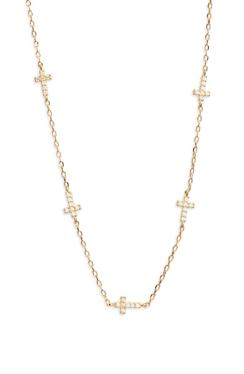 Argento Vivo Sterling Silver Sideway Cross Station Chain Necklace, Main, color, 