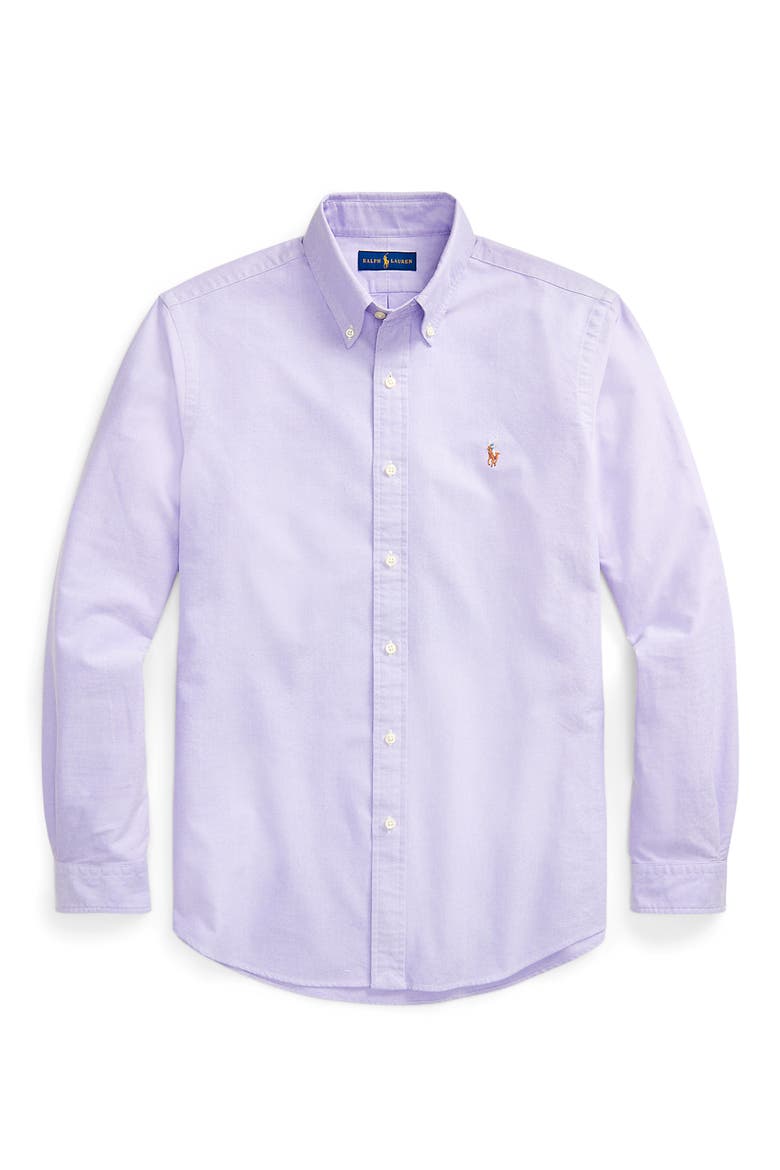 Contrast Trim Cotton Oxford Button–Down Shirt, Alternate, color, THISTLE