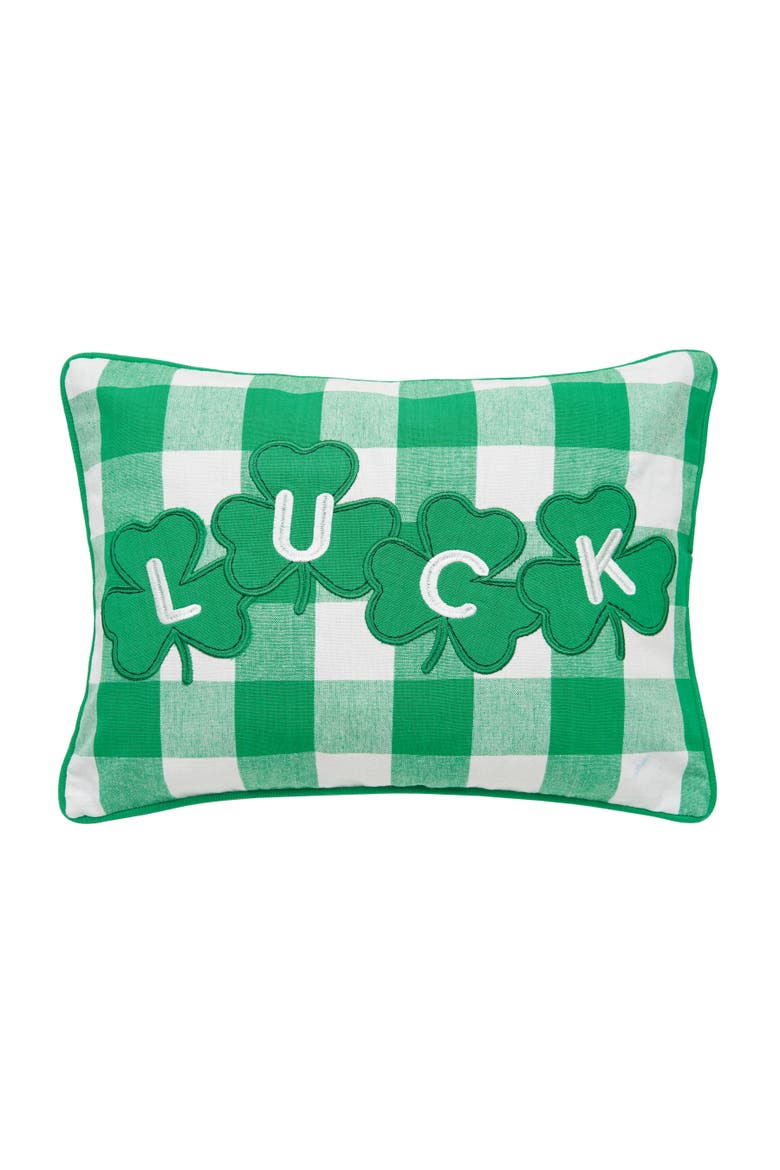 St. Patrick's Day Shamrock "Luck" Rectangle Cotton Accent Pillow, 12" x 16", Main, color, Green