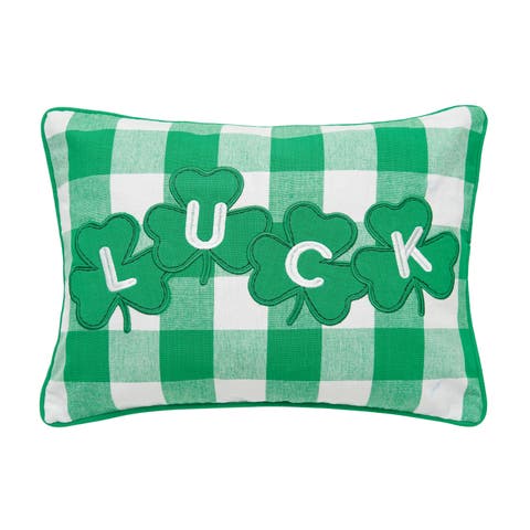 St. Patrick's Day Shamrock "Luck" Rectangle Cotton Accent Pillow, 12" x 16"