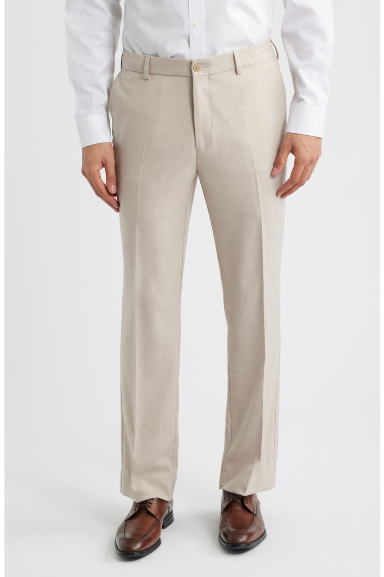 Mèlange Flat Front Dress Pants, Main, color, KHAKI