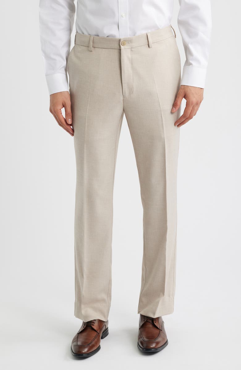 Peter Millar Mèlange Flat Front Dress Pants, Main, color, Khaki