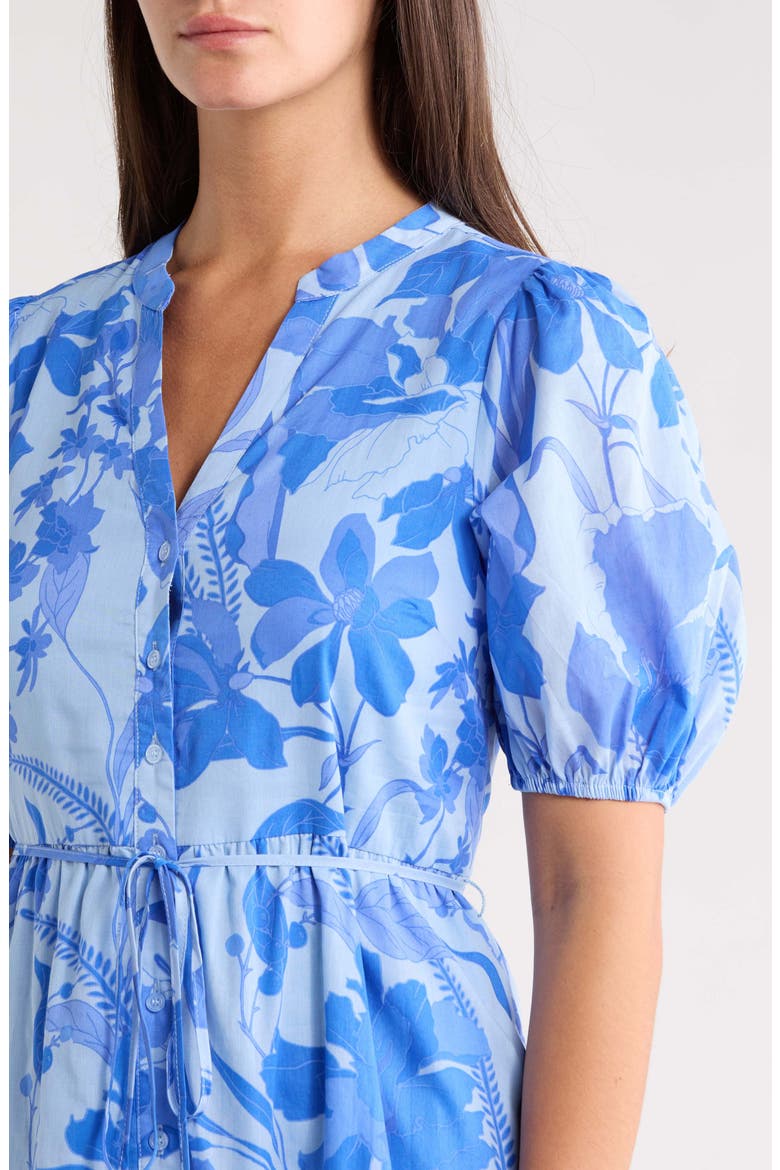 Veran Floral Button-Up Tiered Cotton Shirtdress, Alternate, color, LIGHT BLUE MULTI