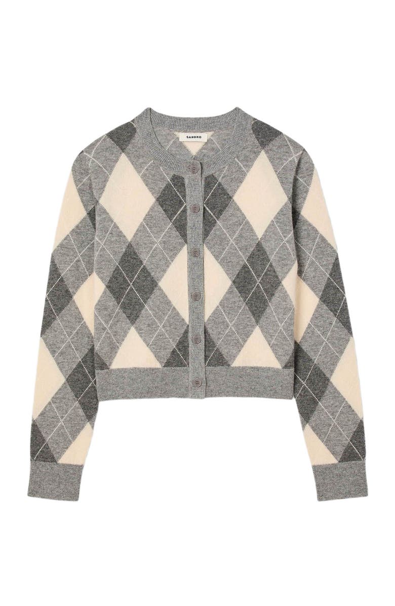 SANDRO Argyle pattern cardigan, Alternate, color, Grey