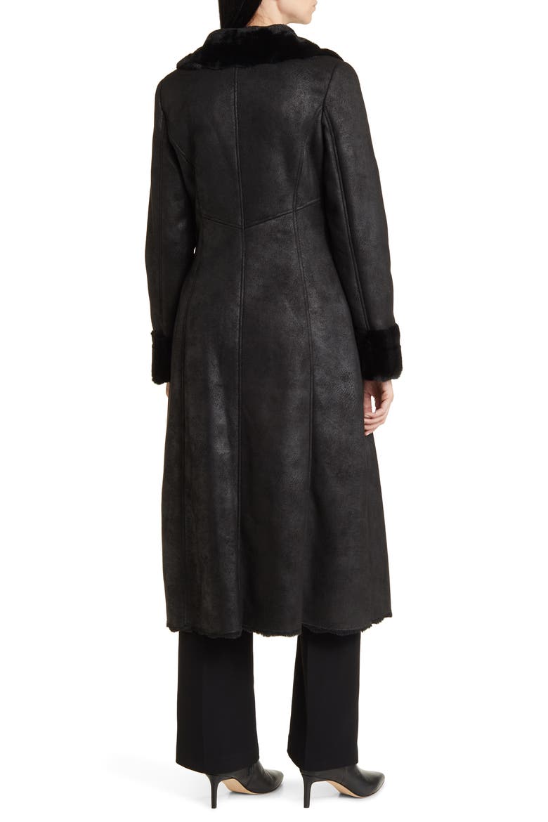 Longline Faux Shearling Coat, Alternate, color, BLACK