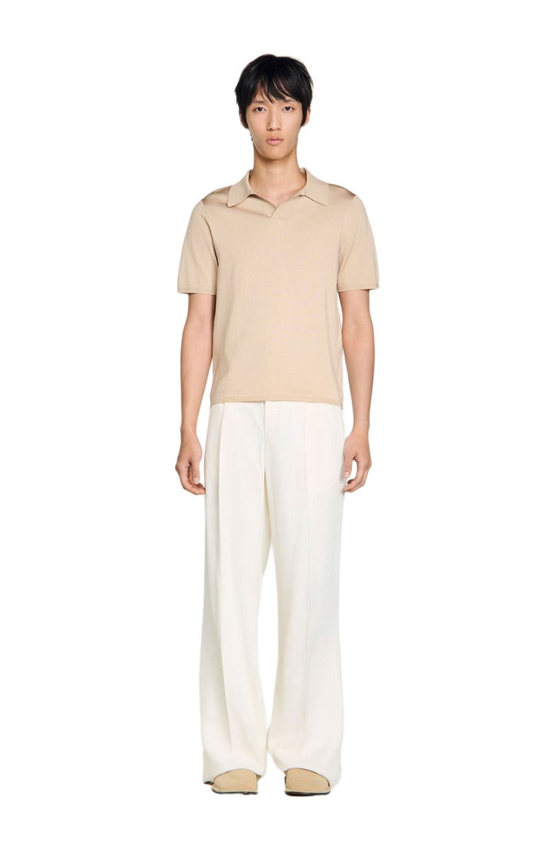 SANDRO Short-sleeved V-neck polo shirt, Alternate, color, Beige
