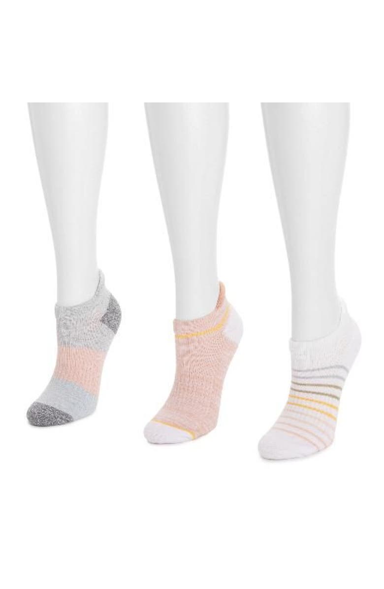 MUK LUKS Cotton Compression Ankle Socks 3 Pair Pack, Alternate, color, Ghost/Rose