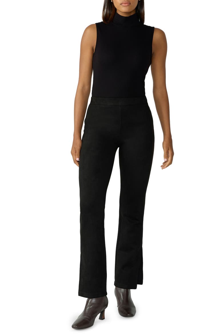 Abbey Slit Hem Faux Suede Pants, Alternate, color, BLACK