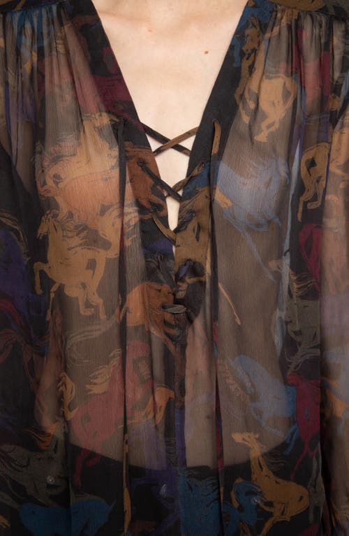 Zadig & Voltaire Tamela Horses Sheer Mousseline Top In Multi