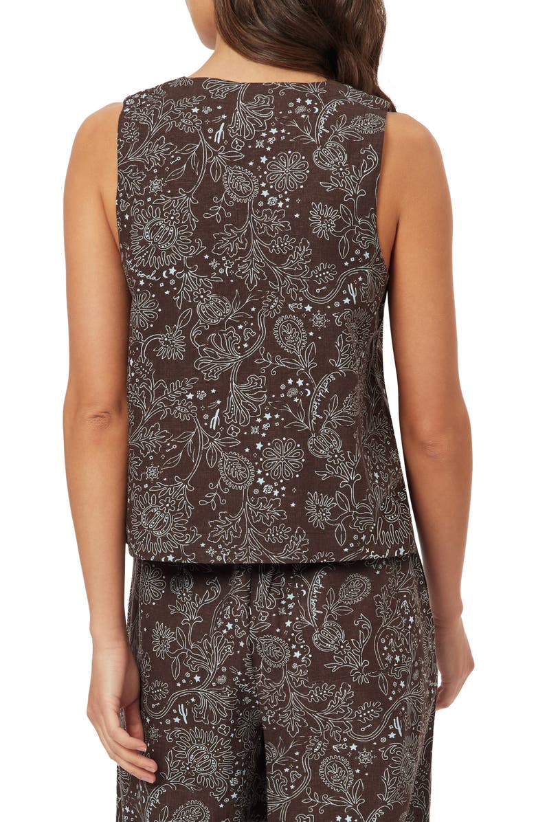 Scotch & Soda Sleeveless Linen Blend Button-Up Shirt, Alternate, color, Hot Fudge All-Over Bandana