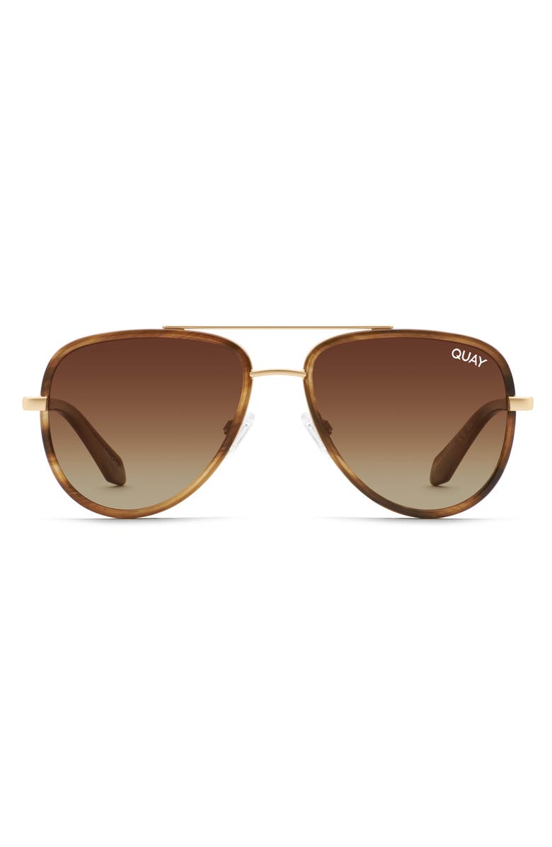 QUAY All In 49mm Mini Aviator Polarized Gradient Sunglasses, Main, color, Tort Gold/ Brown Polarized