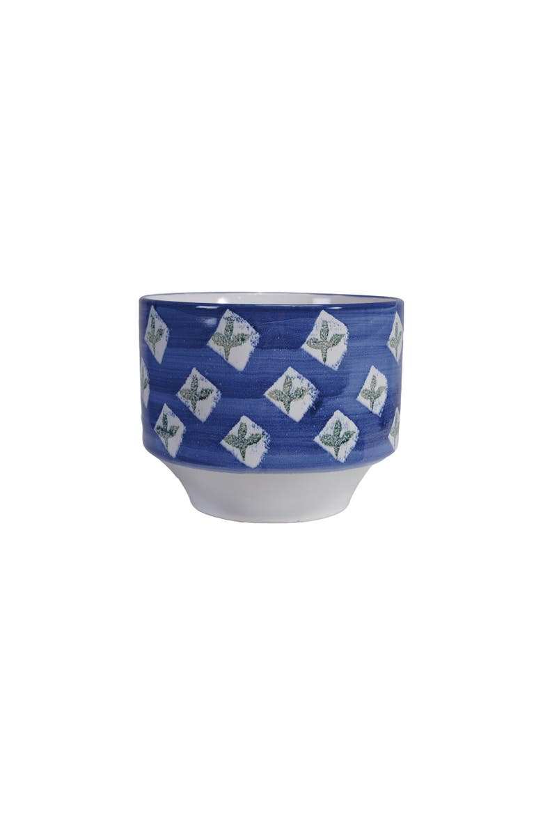 Stoneware Planter with Pattern in Reactive Glaze, Blue and White, Main, color, Blue