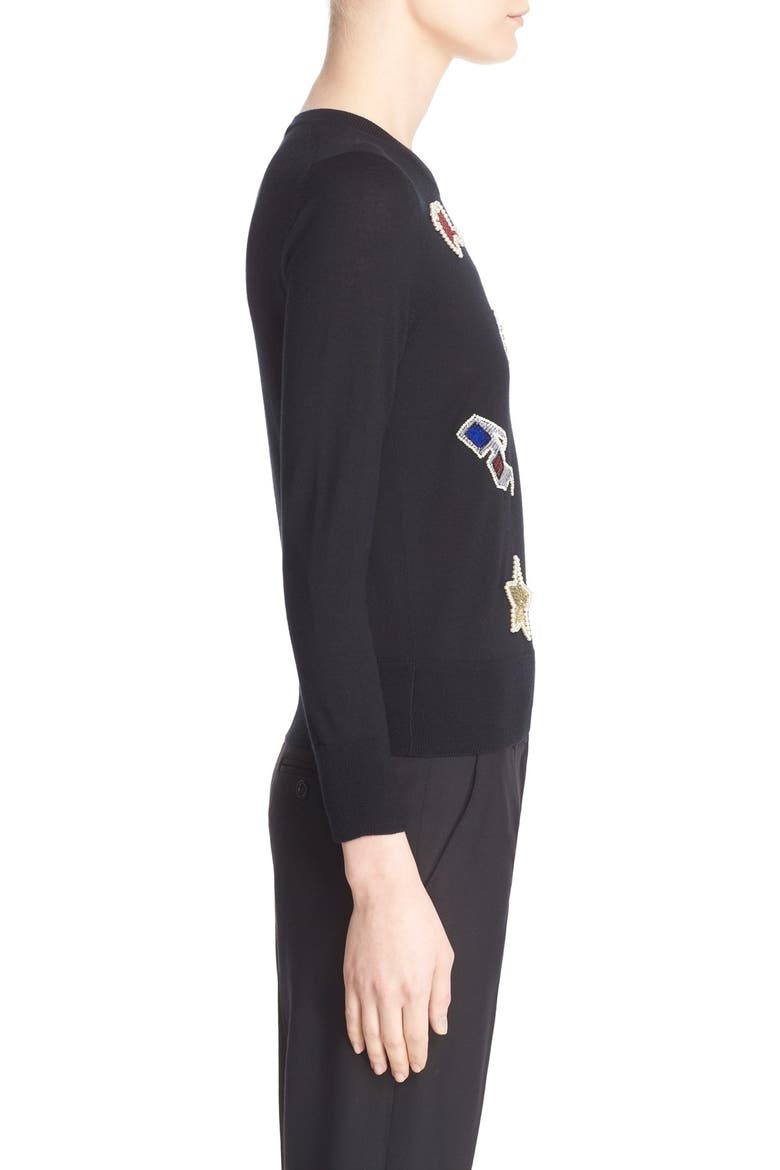 Embroidered Patch Wool Sweater, Alternate, color, BLACK