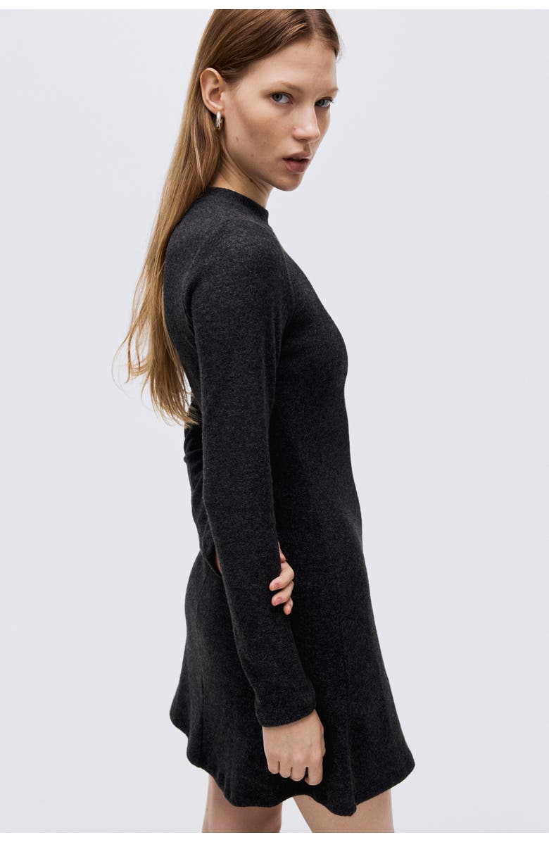 H&M Knitted Mini Dress, Alternate, color, Dark Gray Melange