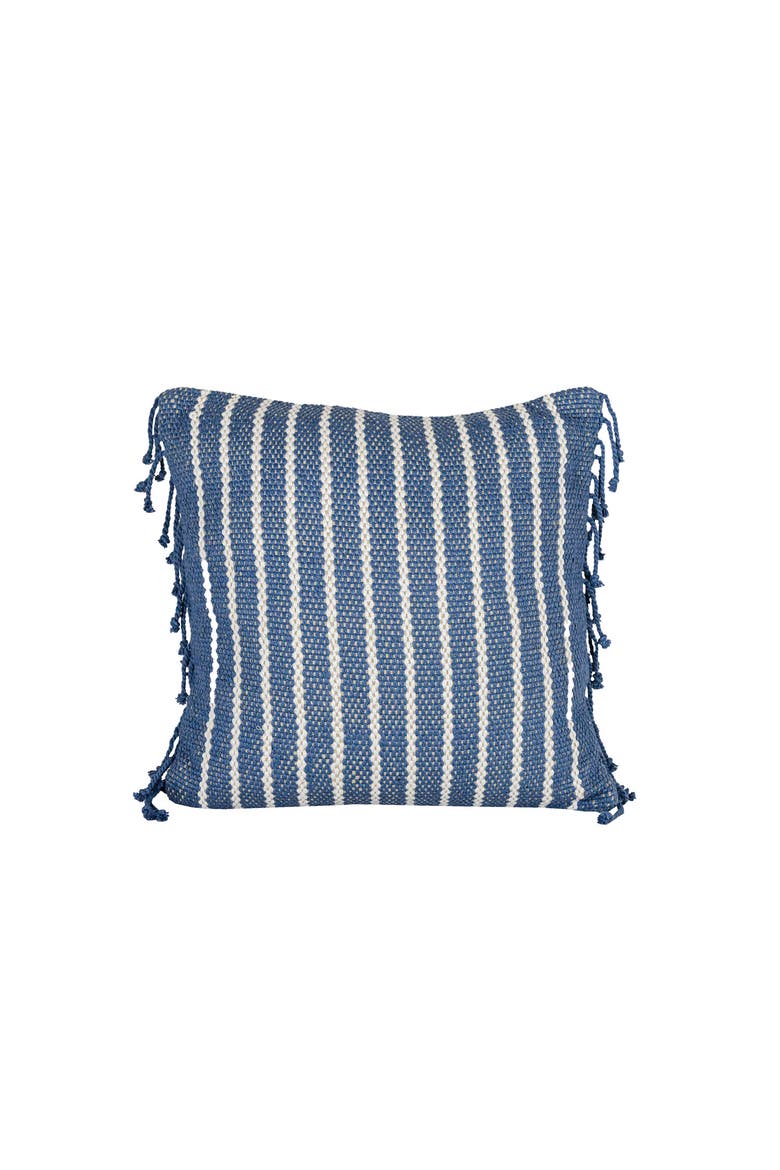 Handwoven Blue Striped Filled Throw Pillow, 20" x 20", Main, color, Blue