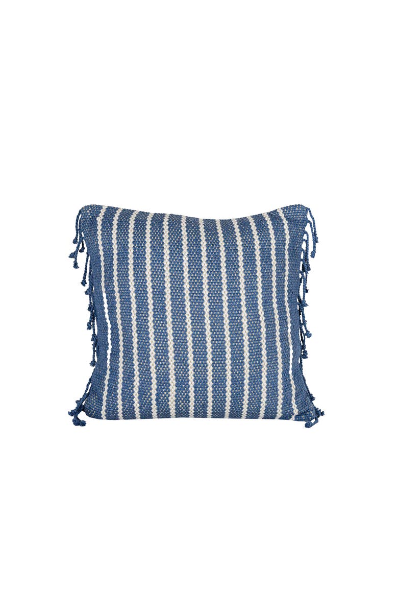 Foreside Home and Garden Handwoven Blue Striped Filled Throw Pillow, 20" x 20", Main, color, Blue