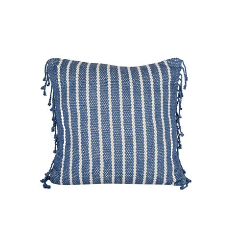Handwoven Blue Striped Filled Throw Pillow, 20" x 20"