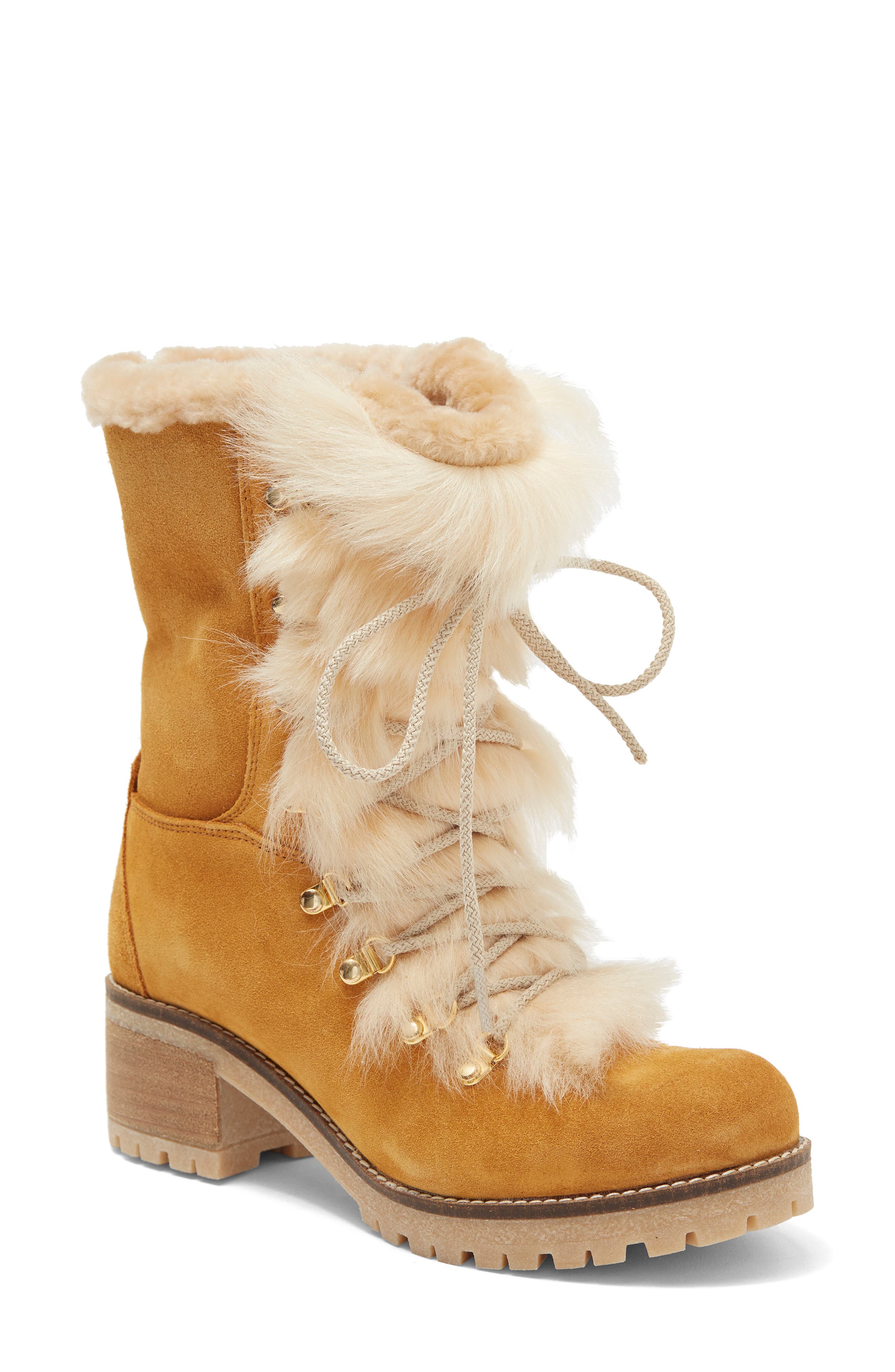 La Montelliana Stella Genuine Shearling Trimmed Lace-up Boot, Main, color, 