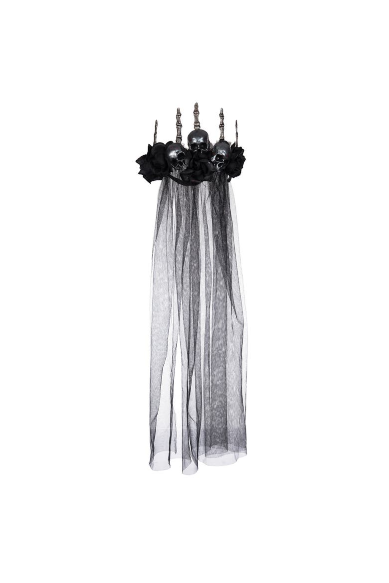 Bride Black Skeleton Halloween Costume Veil Adult Headband 30.71", Main, color, Black