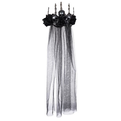 Bride Black Skeleton Halloween Costume Veil Adult Headband 30.71"