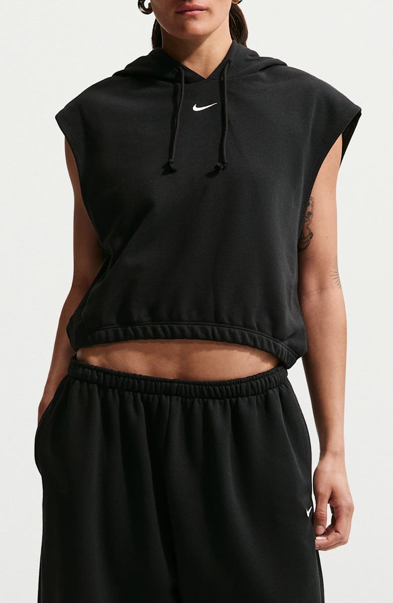 Nike Phoenix Cap Sleeve Cotton Blend Hoodie, Main, color, Black/ Sail