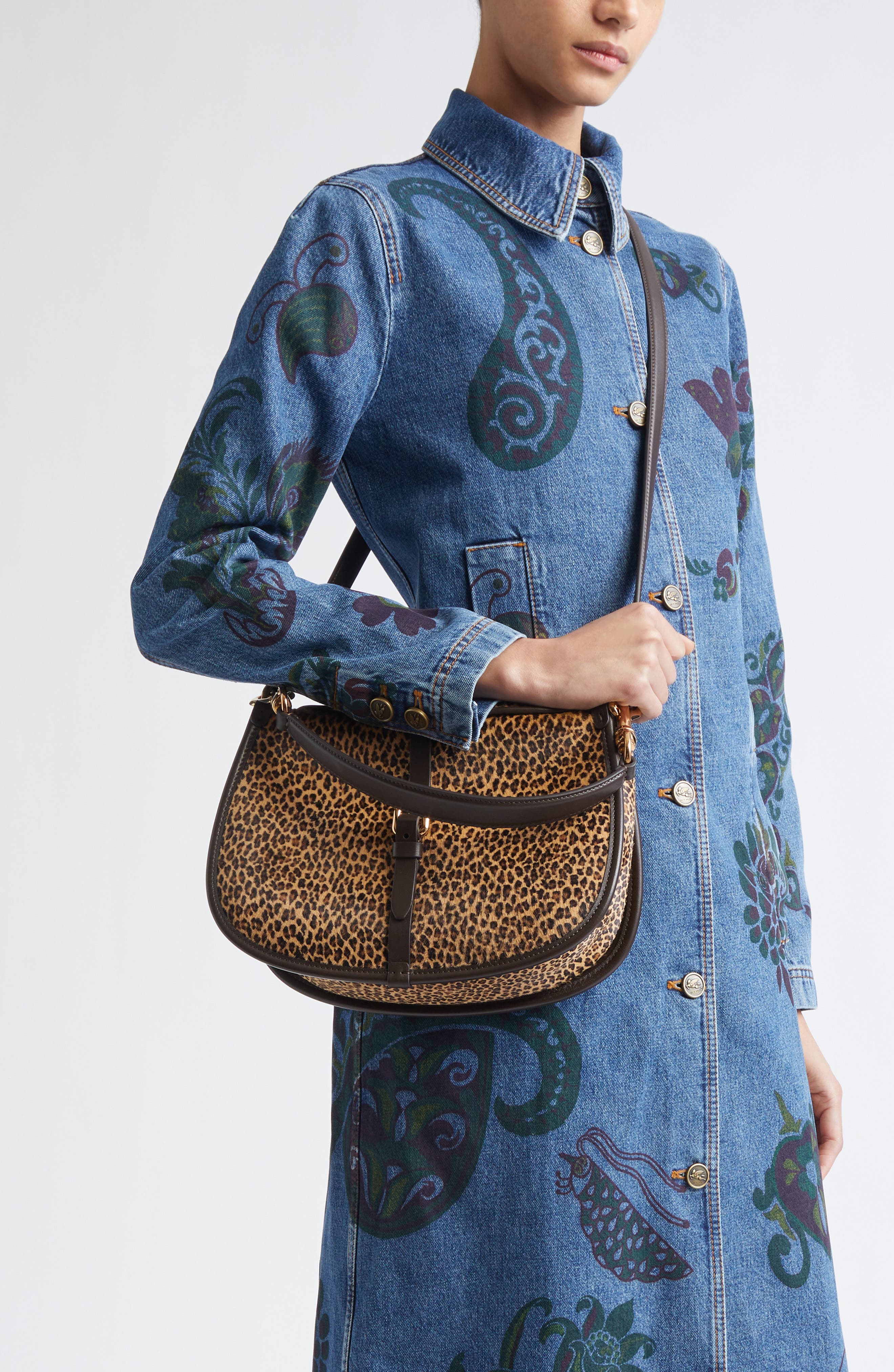 Etro Medium Pony Leopard Print Genuine Calf Hair Shoulder Bag, Alternate, color, Beige M0121