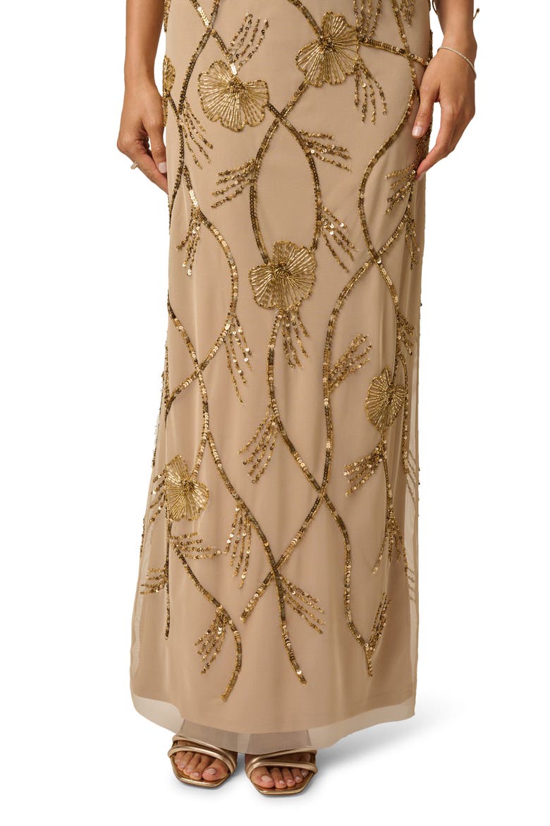 Beaded Mock Neck Sleeveless Gown, Alternate, color, GOLD
